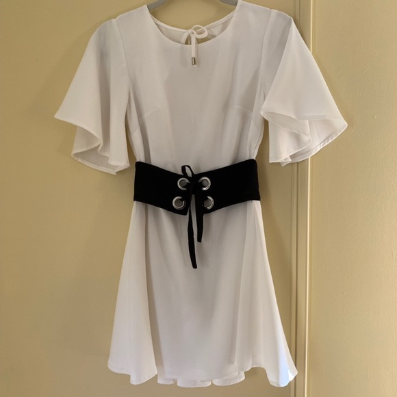 NBD White Blouse with attached black belt - Picture 1 of 4